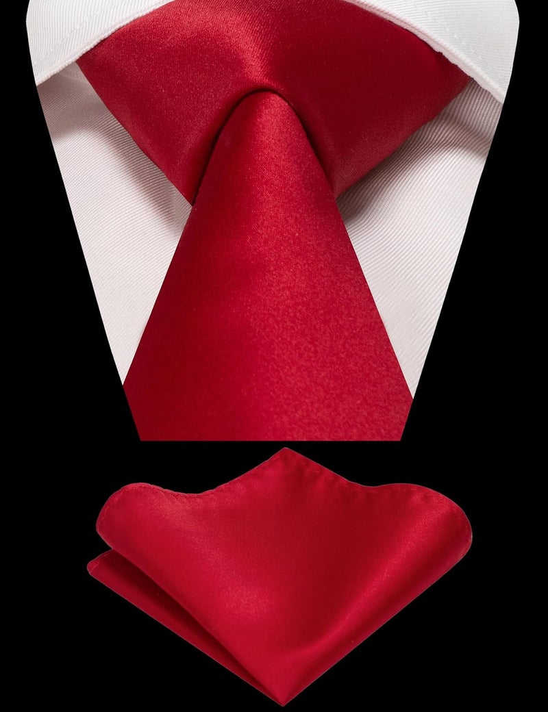 RBOCOTT Solid Color Tie and Pocket Square Hankerchief with Lapel Pin Set for Men - Image 2